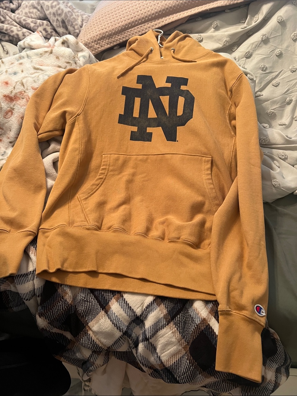 Mustard Yellow Notre Dame Logo Hoodie